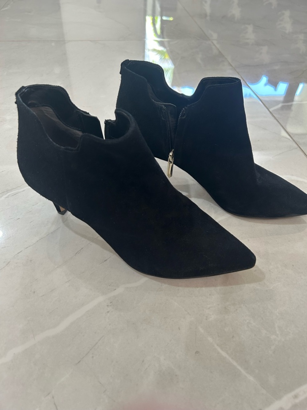 Sam Edelman Black Suede Pointed Ankle Booties - Picture 3 of 8